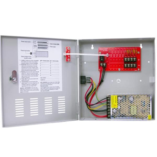 Switching CCTV Power Supply. 4 Outputs, 5 Amps, PTC fuses, individual status LEDs for eac